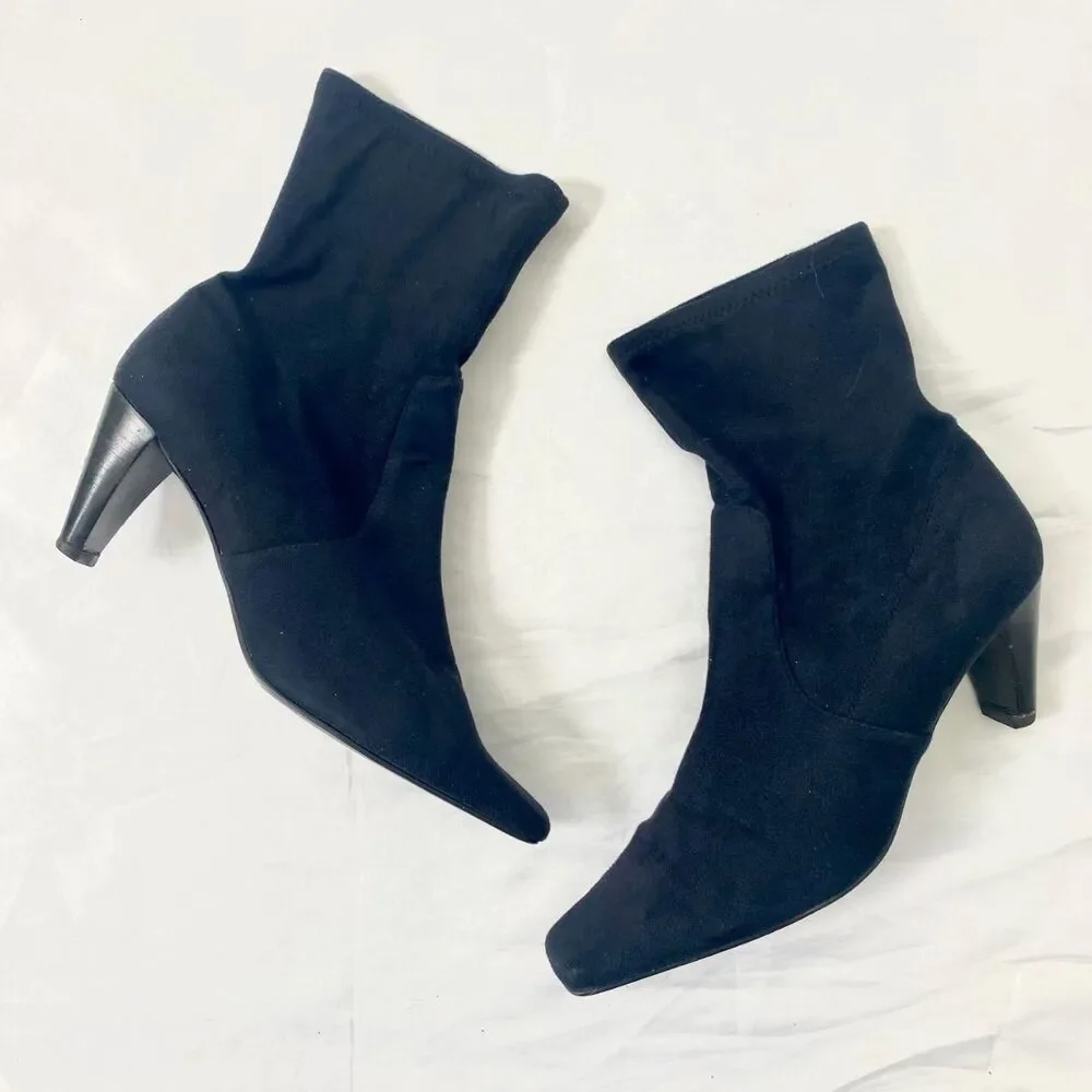 Liz Claiborne Y2K Early 2000's Black Leather Sock Ankle Boots Isadora US 7 M